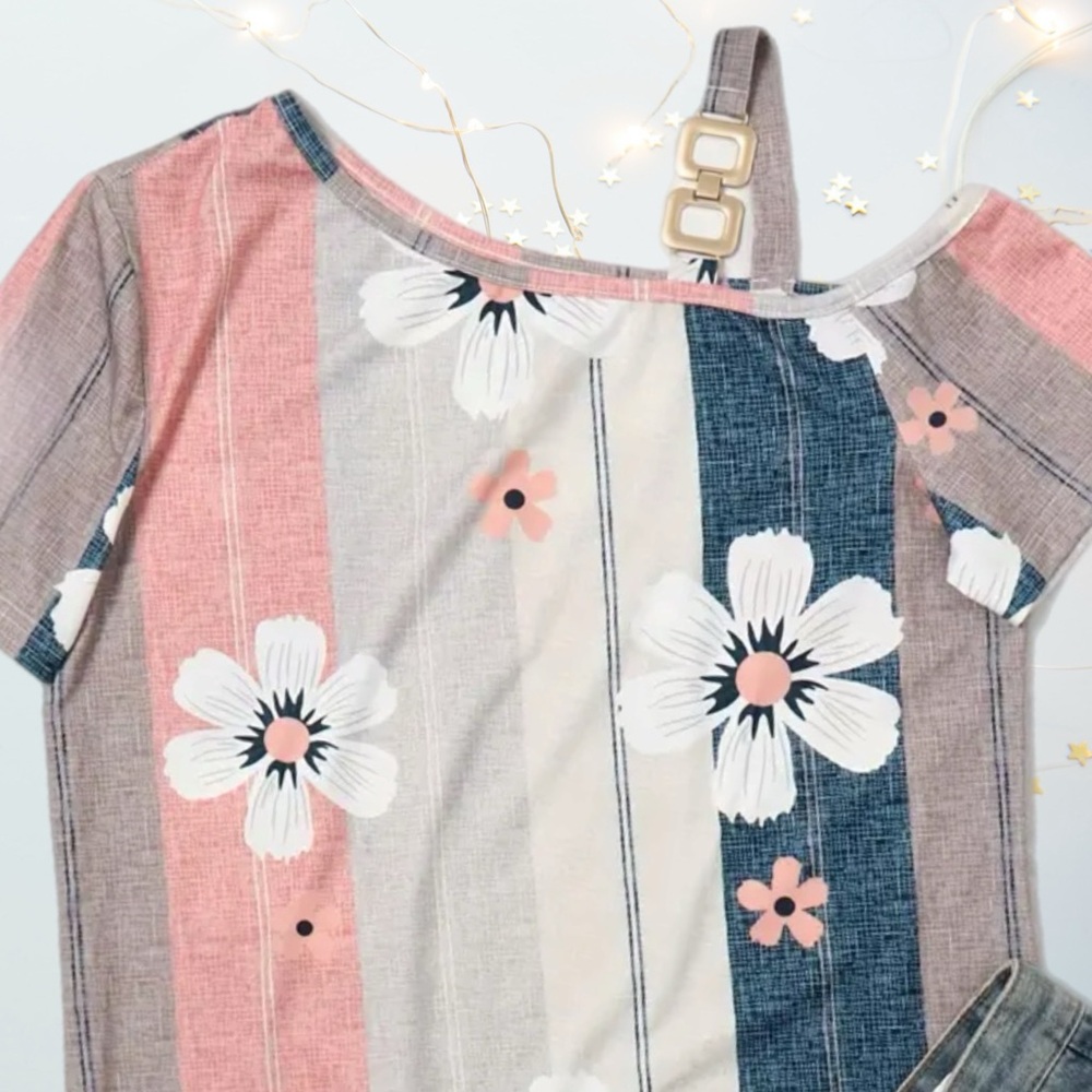 Floral Striped Off-Shoulder Top - Picture 3 of 5